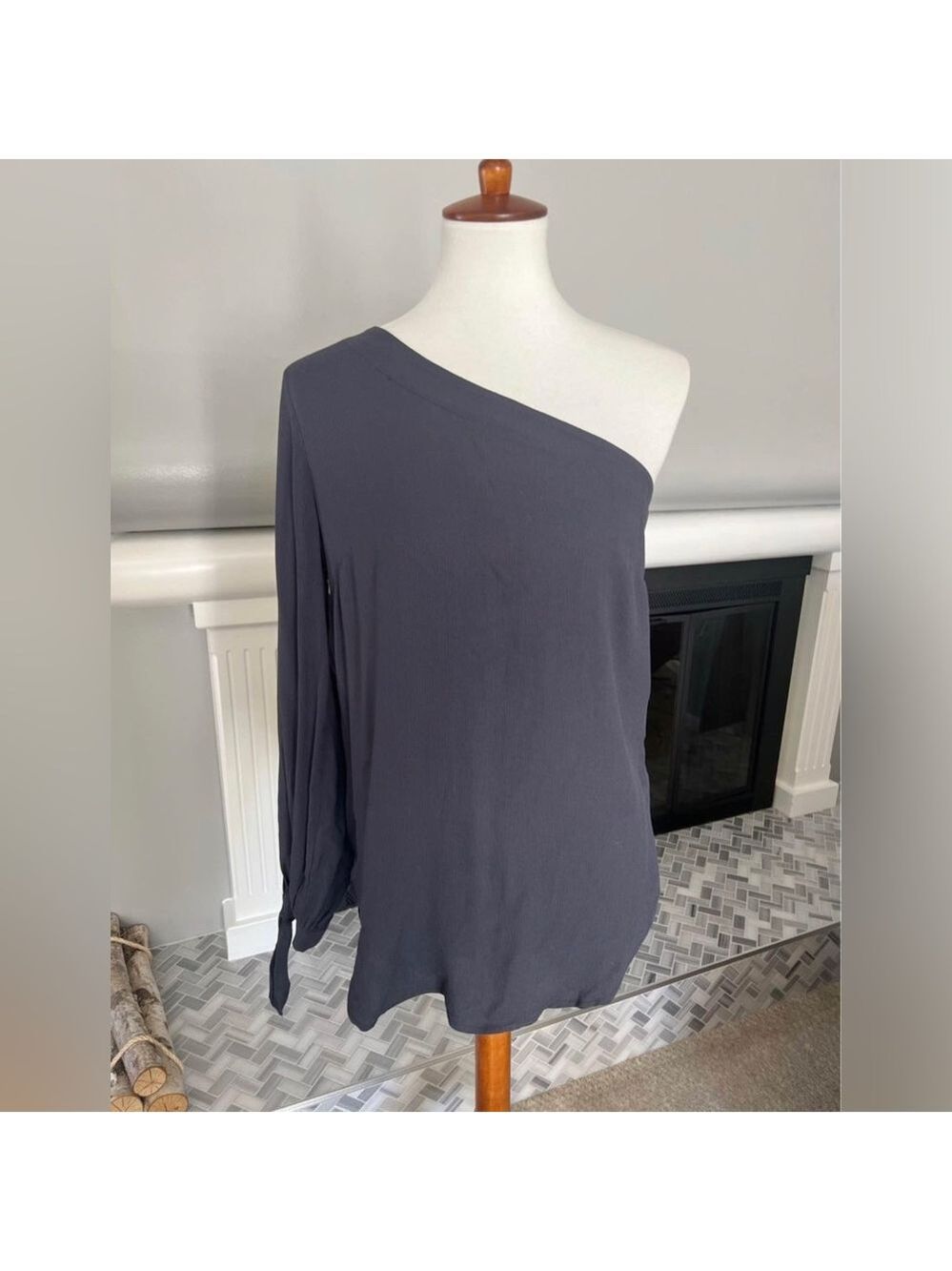 Trouve One Shoulder Asymmetrical Top - Dark Grey - Size S